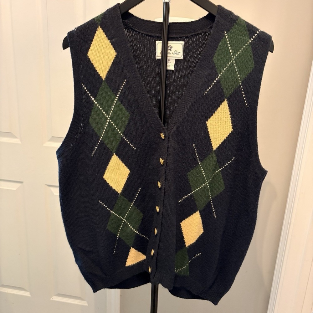 Vintage Chandler Hill Argyle Cardigan Sweater Vest Button Academia Grandmacore M